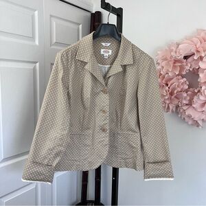 Talbots Polka Dots Stretch Blazer Tan & White - Size 12